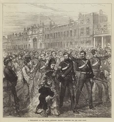 Ein Detachement der Royal Artillery verlässt Woolwich für die Goldküste